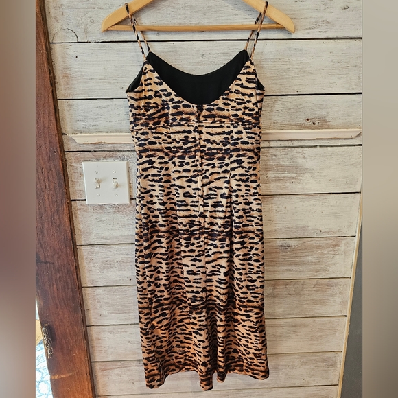 Jessica McClintock Gunne Sax Leopard Print Slip Dress Brown Cream Size 7/8 - Picture 3 of 13